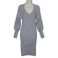 & Merci Women's Balloon Sleeve V Neck Cutout Back Sweater Mini Dress Gray M B56