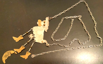 Cow jumped moon sterling silver 925 articulated upcycled pendant necklace As Is