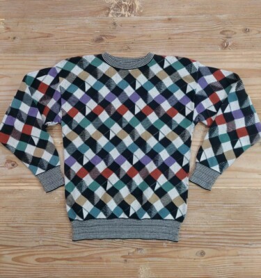 VTG Mark Shale Knit Sweater Size Medium Geometric Colorful 90s Retro