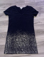 BP Womens Size XS Black Foil metallic Detail V Neck Short Sleeve Shirt Dress