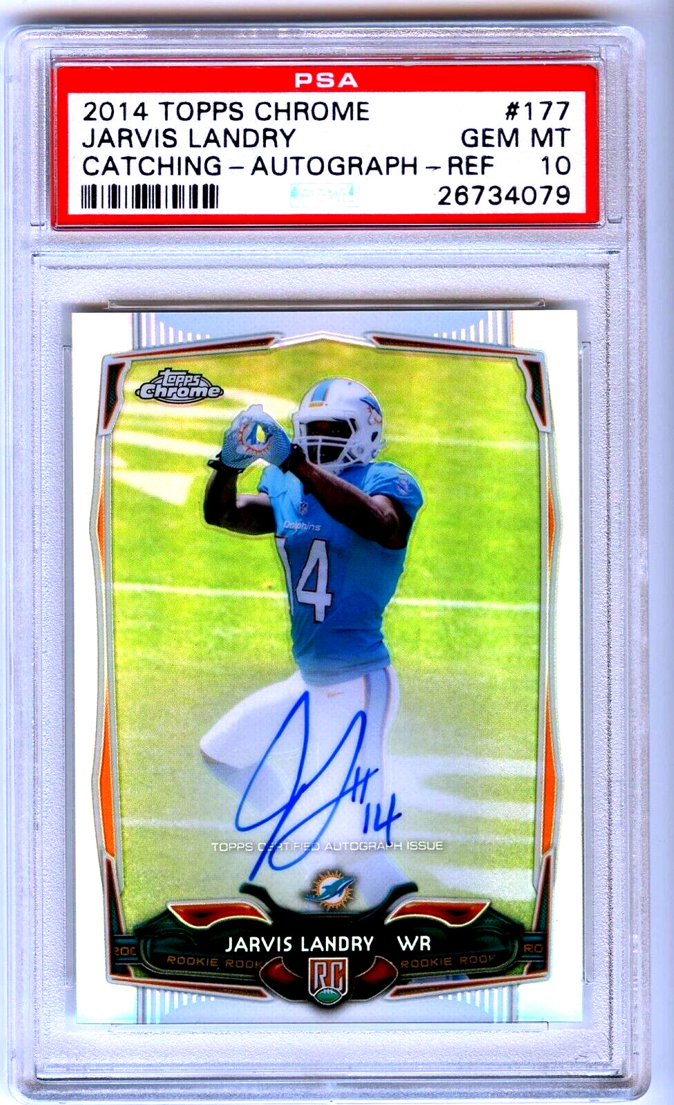 JERSEY# 2014 TOPPS CHROME VARIATION REFRACTOR JARVIS LANDRY AUTO 14/75 PSA 10