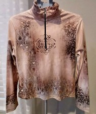 NILS Top Women's Medium 1/2 Zip Pullover Made in USA Ski Activewear Beige Black