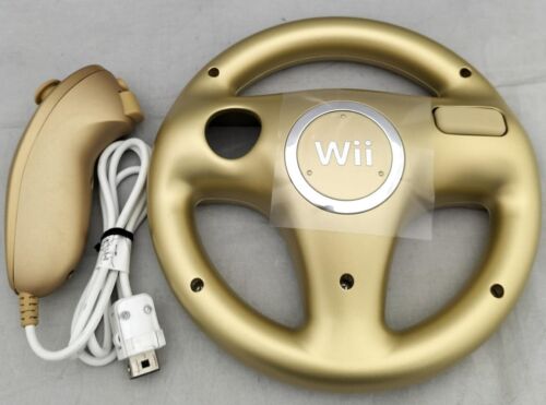 Golden Mario Kart Wii Steering Wheel Gold Controller Club Nintendo Official - Afbeelding 1 van 5