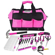Pink Tool Bag With 43 Piece Pink Tools Tool Set For Women Screwdrivers Hammer La