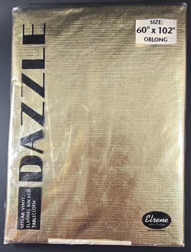 Erlene Home Dazzle Gold Mylar/Vinyl Tablecloth 60” X 102” Oval Flannel Backed