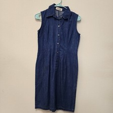 Fashion Interinter Dress 7 Chambray Denim Sleeveless 1/2 Buttons Summer Midi
