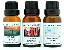 3 Oil Set Harvest Spice, Autumn Harvest, Home Sweet Home  1/2oz Crazy Candles