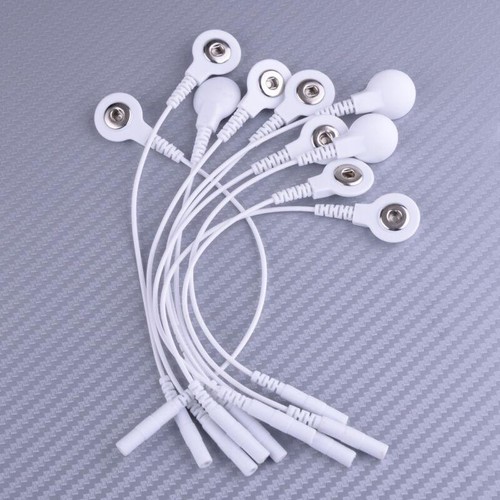 10pcs Electrode Lead Wires Pin-To-Snap Adapter Cables Plug w/ TENS 2 to 3.5mm