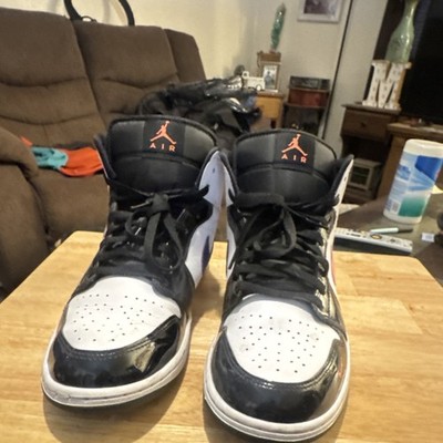 Jordan Air Jordan 1 Black White Orange Men's High Top Basketball Lace Up