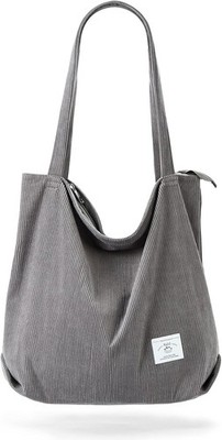 KALIDI Cord Tasche Damen Umhängetasche mit Reißverschluss Große Shopper Tasche