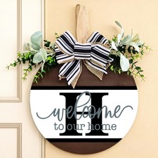 Personalized Front Door Wreath with Family Initial A-Z - 30cm Wooden Welcom...