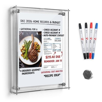 Acrylic Wall Whiteboard 9x12 Inch, White Dry Erase Writing Surface with Slide...