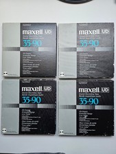 4 Maxell Tonbänder UD 35-90 auf div. Spulen, 18cm/550m – mit 4 Maxell-Umkartons