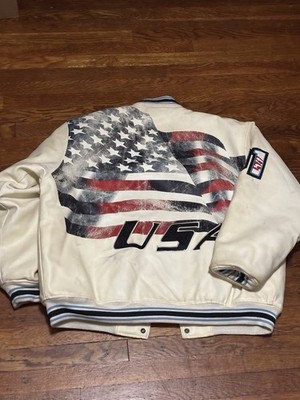 Vtg Y2K Impaq New York USA 2001 White Men's Leather Jacket Size XL
