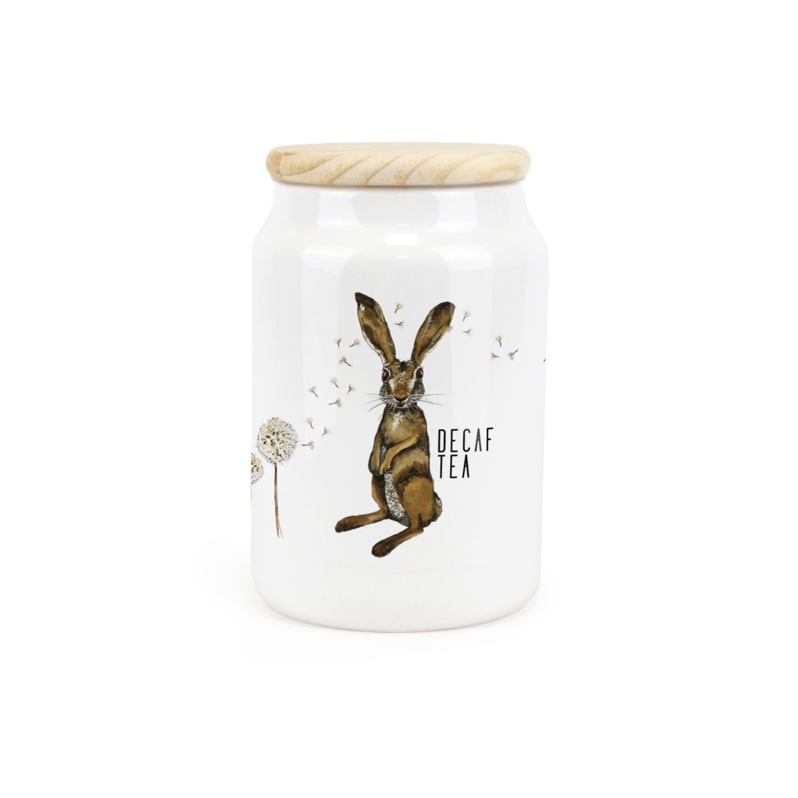 Ceramic Tapered Hare & Dandelions Canister - Decaf Tea Storage Container Gift