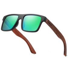 Wood Frame Square Polarized Sunglasses for Men Women UV400 Protection Wooden ...