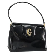 GUCCI Hand Bag Enamel Black Gold Auth ep11740