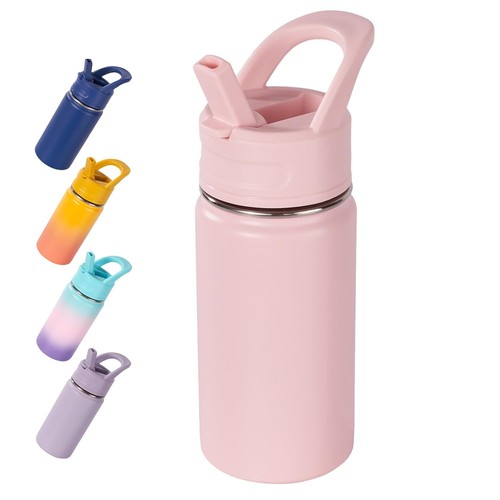 12oz Kids Water Bottle for School, Toddler Bottles with 12 Ounce, Pink
