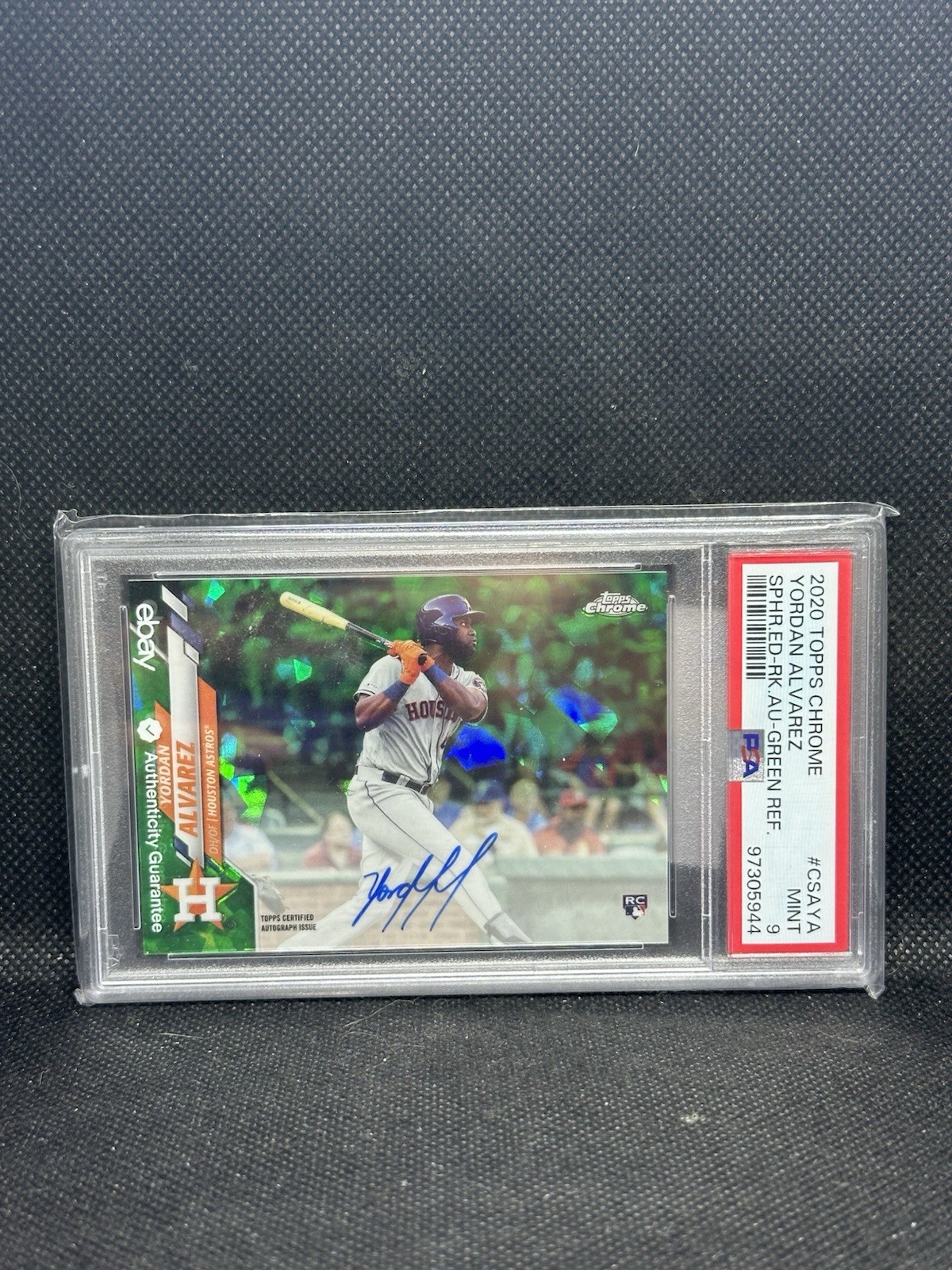2020 Topps Chrome Sapphire Yordan Alvarez Rookie Auto PSA 9 Green refractor /50 view 1