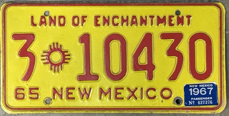 1965 1966 1967 New Mexico License Plate