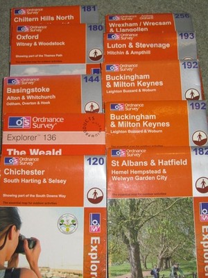 OS Ordnance Survey  Explorer maps - South England & Wales - sheets 120-256 - vgc