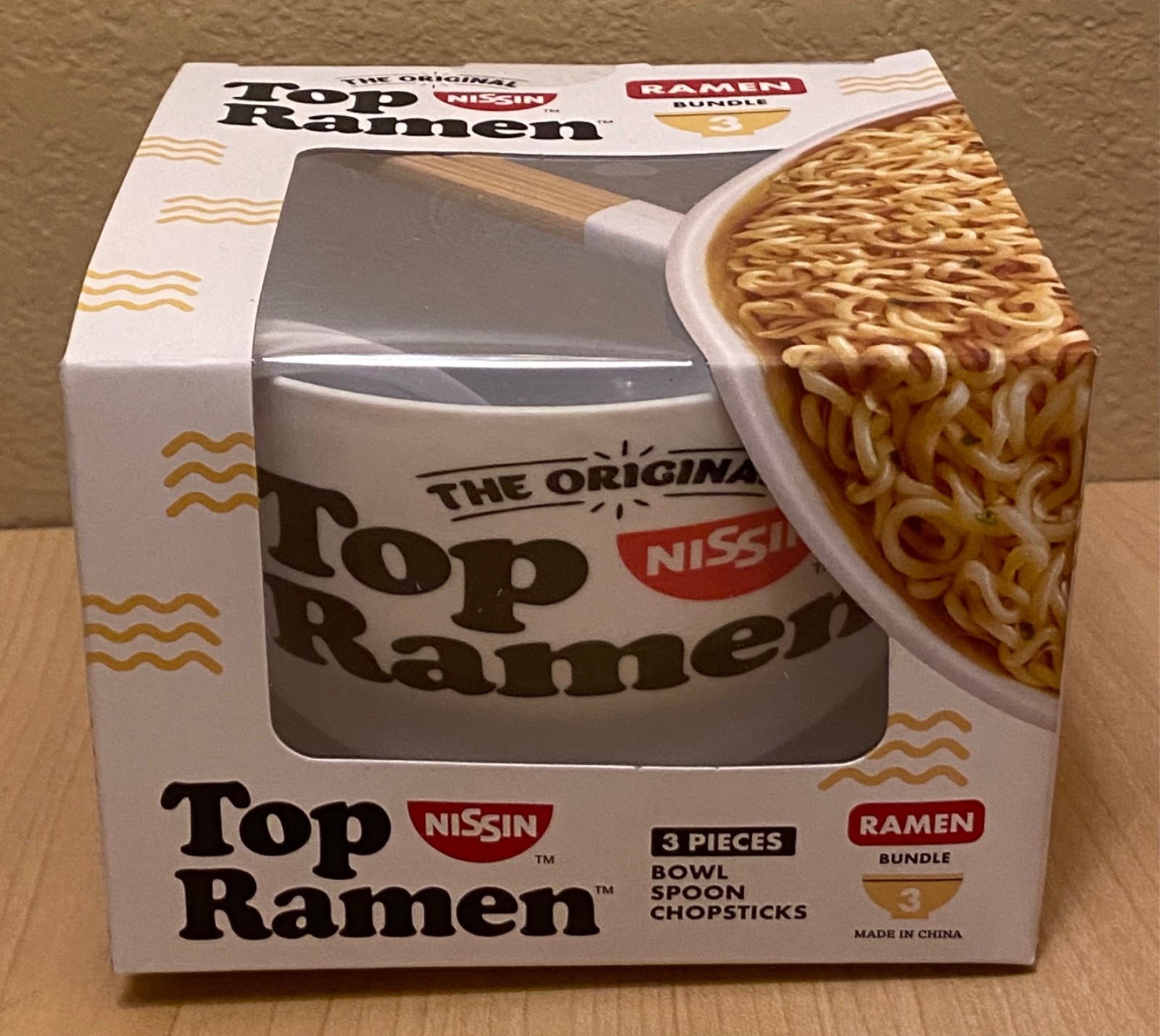 One Set Brand New 3Pc Nissin The original Top Ramen Bowl Spoon Chopsticks