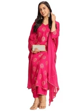 GoSriKi Women's Rayon Blend Printed Straight Kurta with Pant & Dupatta