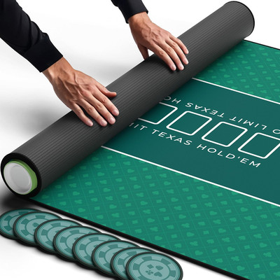 Poker Table Top 70'' X 35'', Texas Hold'Em Poker Mat for Home Game Nights up to 10