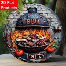 BBQ Party 2D Flat Tin Metal Signs Home D cor 8"x8" Vibrant Grill Art, Rustic Por
