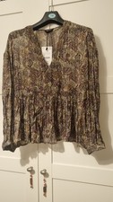 Image of BNWT Zara Printed Blouse Shirt Top With Metallic Thread Oversized XS EXTRA SMALL