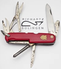 Vintage RICHARTZ SOLINGEN Six-Blade Utility Knife - Smooth Red Handles