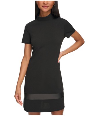 Karl Lagerfeld Womens Faux Leather Trim Sheath Dress
