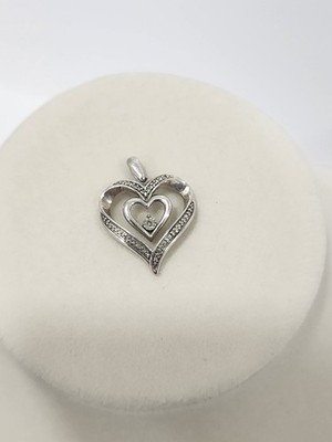 Vintage 925 Sterling Silber Doppel Herz Diamant Anhänger