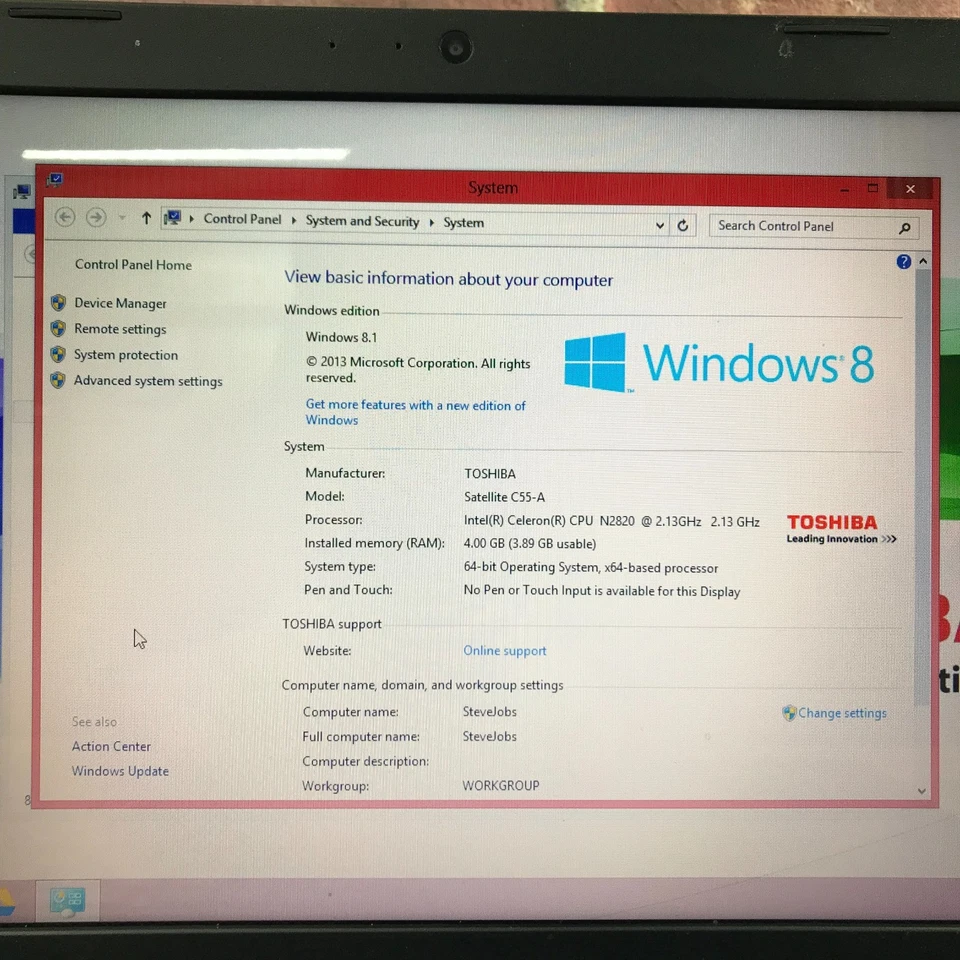Toshiba Satellite Retro Gaming Laptop Celeron 2.13GHz 4GB RAM (Windows 8.1) - Image 2 of 4