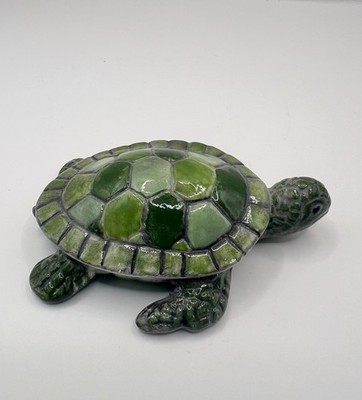Vintage Ceramic Green Sea Turtle Very Detailed Signed JC