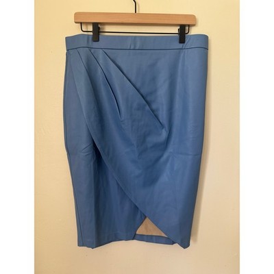 Maree Pour Toi Blue Faux Leather Wrap Skirt Size 12 
