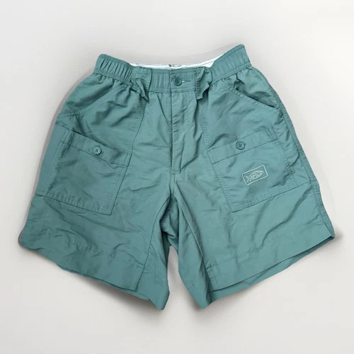 Aftco Shorts Mens 28 Cargo Pockets Fishing Elastic Waist Nylon Sage Green Fish - Picture 1 of 6