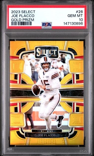2023 Panini Select Joe Flacco #26 True Gold Prizm /10 PSA 10 POP 1 Browns