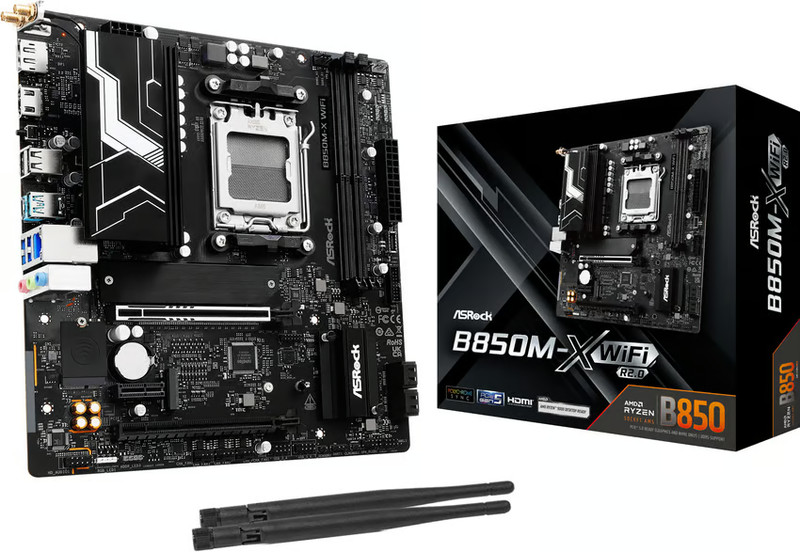 ASRock B850M-X WiFi R2.0 AMD AM5 Socket Motherboard, Micro-ATX, 2x DDR5 Slots 2x