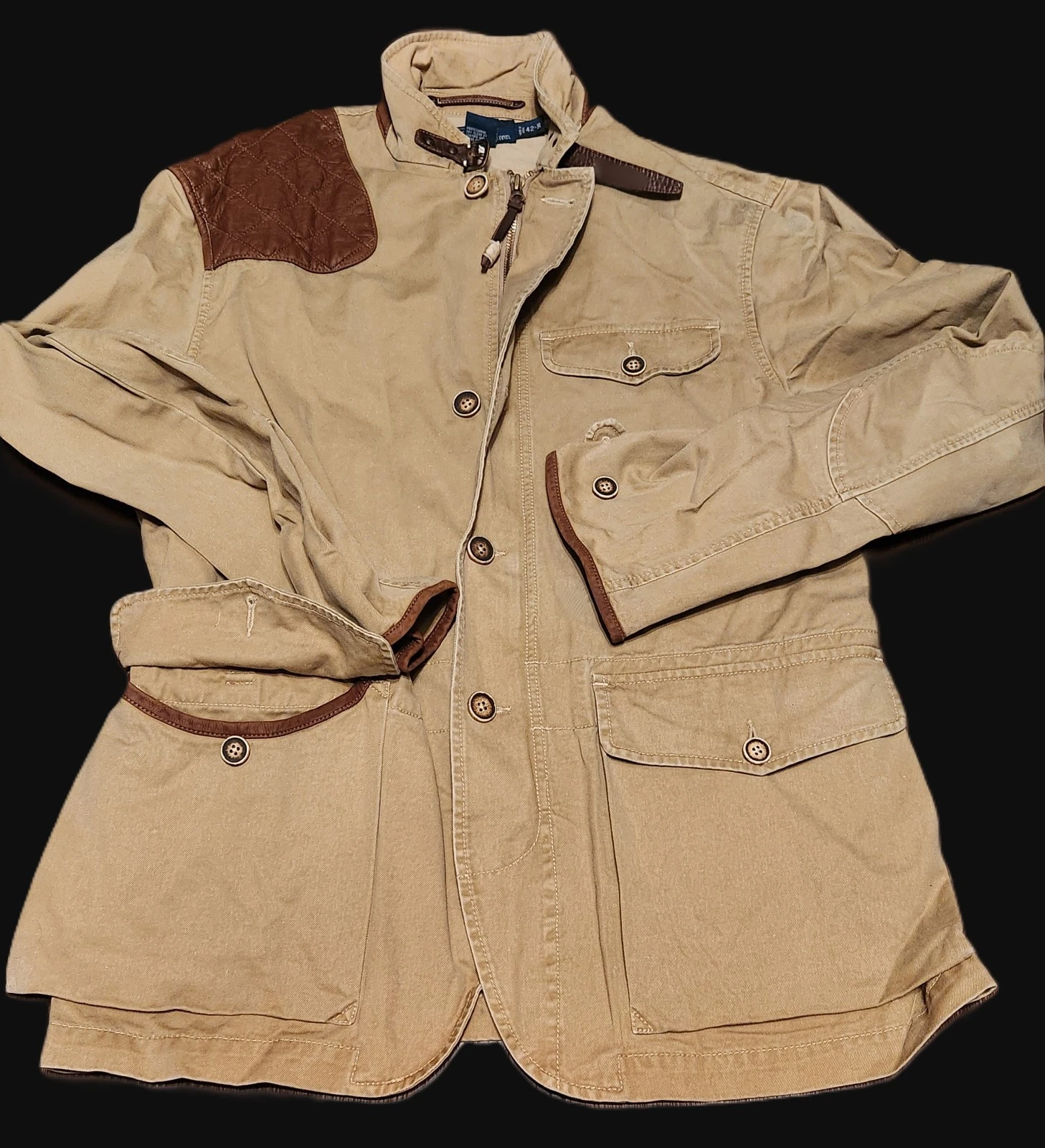 VTG Polo Ralph Lauren Canvas Leather Country Hunting Tactical Field Jacket 42R