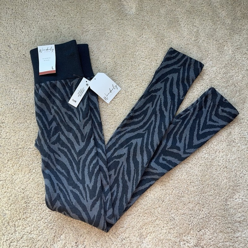 NWT Wonderly Black & Gray Zebra Print Slimming Comfort Leggings - Size L