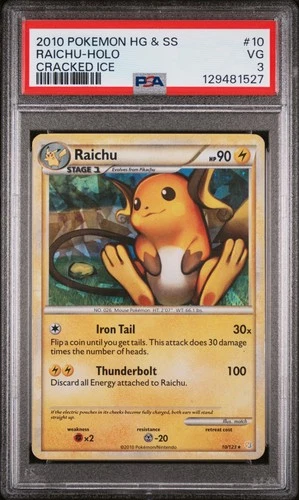 2010 POKEMON HEARTGOLD & SOULSILVER CRACKED ICE #10 RAICHU-HOLO PSA 3
