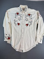 Rockmount Ranch Wear Shirt Mens Large White Embroidered Western Peal Snap