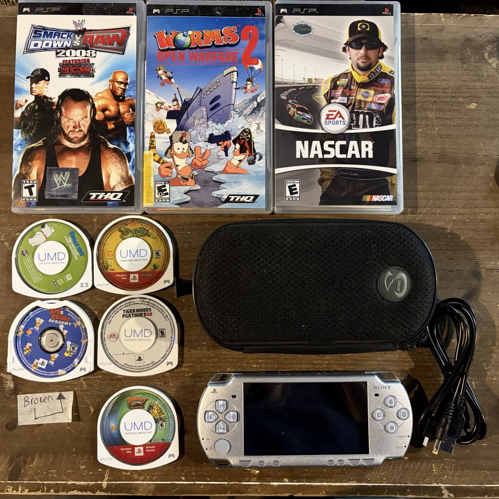 Sony PSP 2001 Handheld System w/ Games & Case - TESTED WORKING