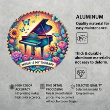 8x8 Inch Vintage Music Is My Life Piano Notes Round Metal Wall Art