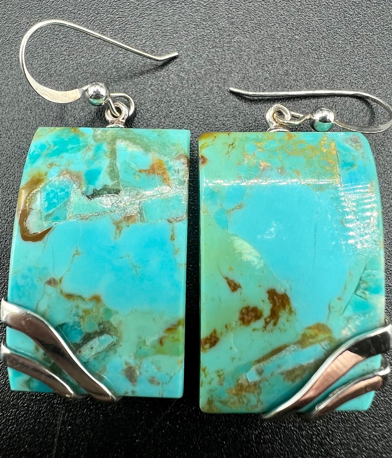 Large Blue Turquoise Rectangular Earrings 925 Ste… - image 8