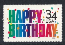 Scott 3558- Happy Birthday- MNH (S/A) 34c 2002- unused mint stamp