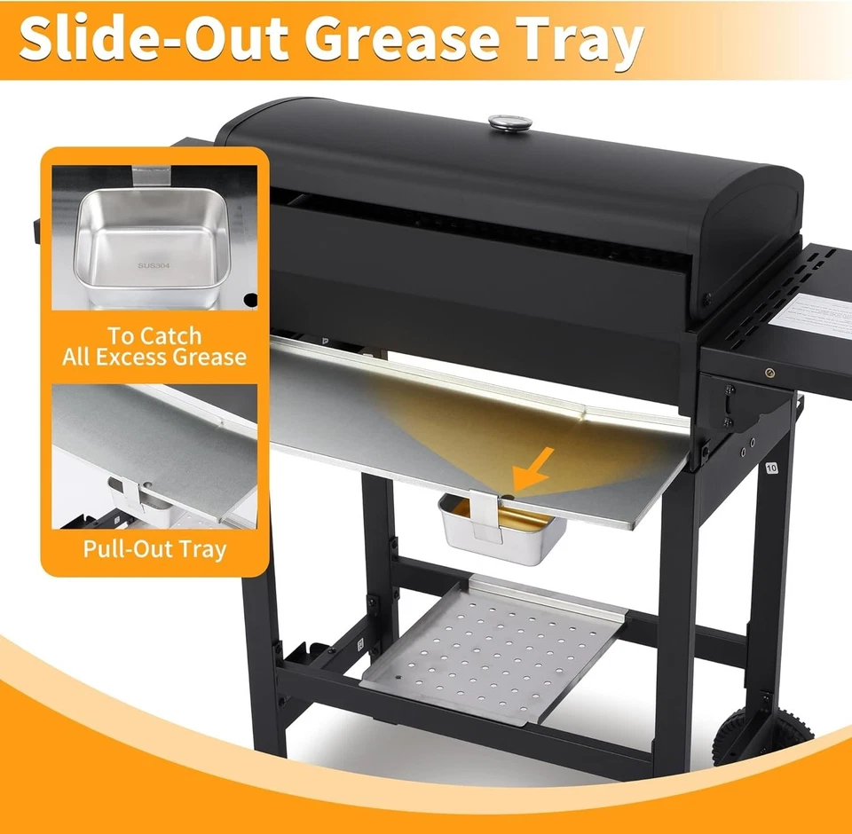 Parrilla de gas de 4 quemadores con rejilla de hierro fundido sartén de acero inoxidable, parrilla de barbacoa de 40000 BTU Foto 4 de 4