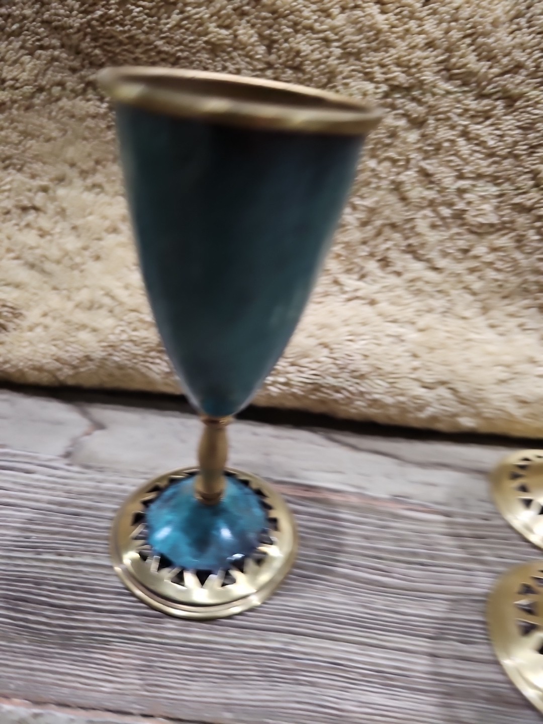 6 Reticulated Kiddush Wine Cups Brass w Glass Insert 6" tall Jewish Shabbat 