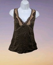Lily White Y2K 90 s Babydoll Lace Tank Top Brown Cami Womens M Whimsigoth